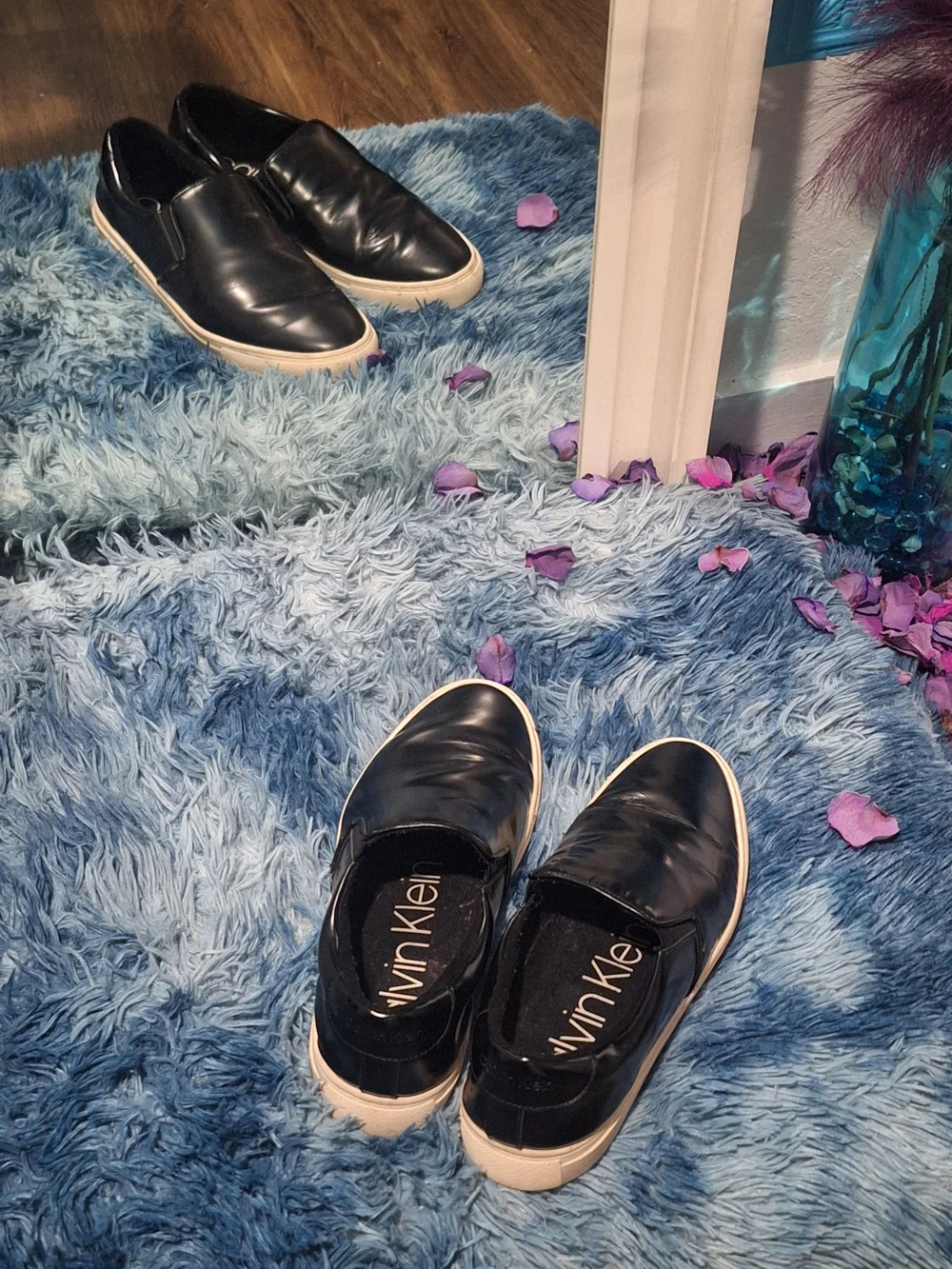 Calvin Klein Black Leather Slip-On Sneakers with White Sole